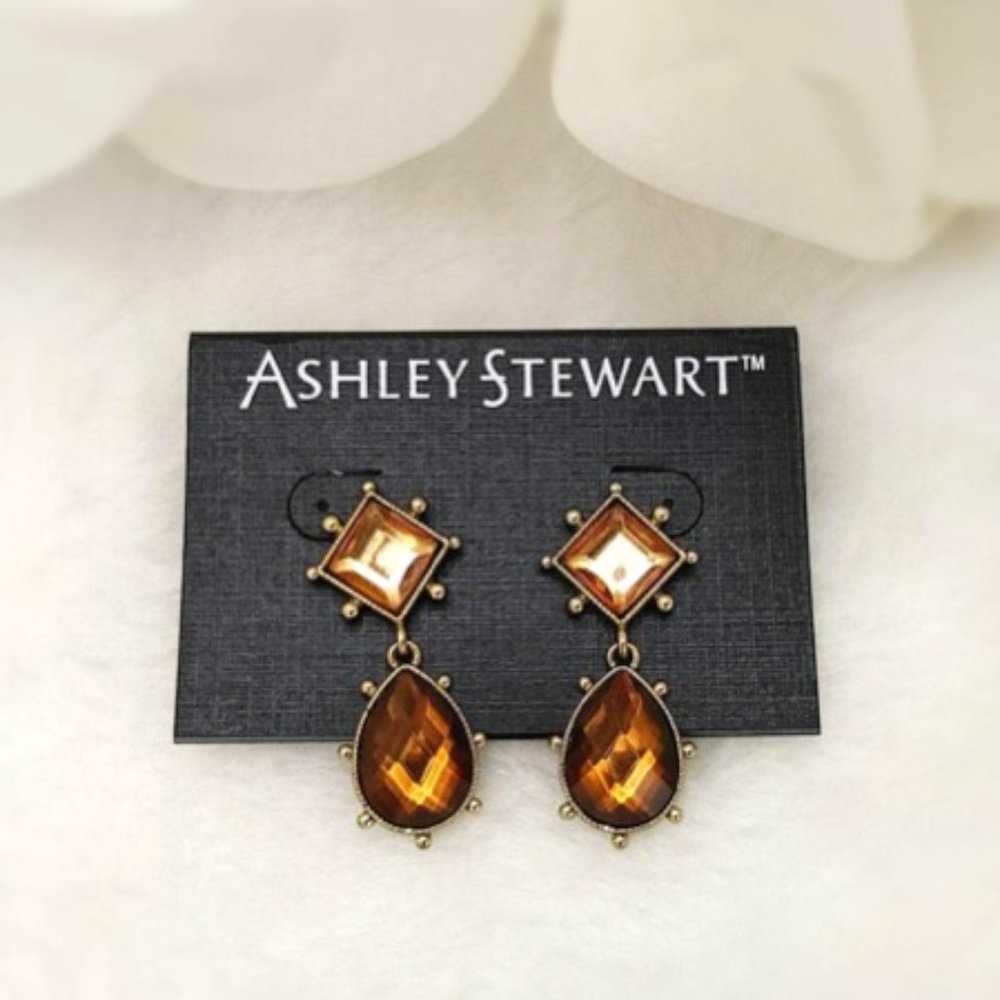 ASHLEY STEWART™ Amber Rhinestone Earrings Pierced - Picture 6 of 7